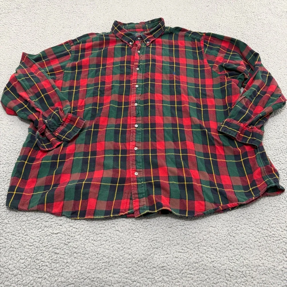 Polo Ralph Lauren Shirt Mens 4XB Plaid Button Down Red Green Cotton Flannel